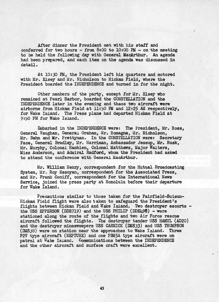 Log of President Harry S. Truman's Trip to Wake Island