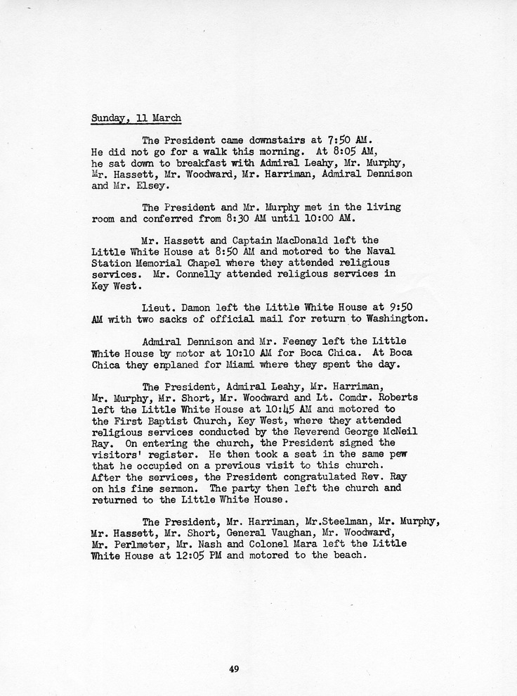 Log of President Harry S. Truman's Ninth Visit to Key West, Florida, and Fort Jefferson National Monument