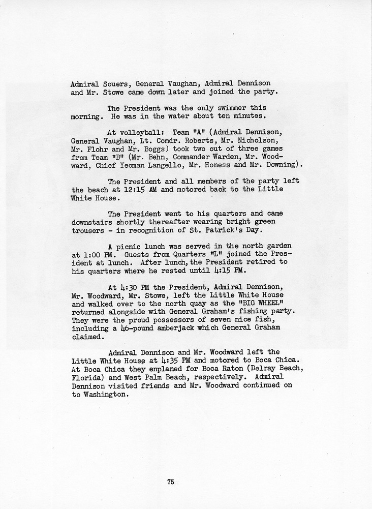 Log of President Harry S. Truman's Ninth Visit to Key West, Florida, and Fort Jefferson National Monument