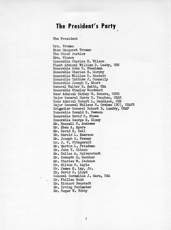 Log of President Harry S. Truman's Tenth Visit to Key West, Florida