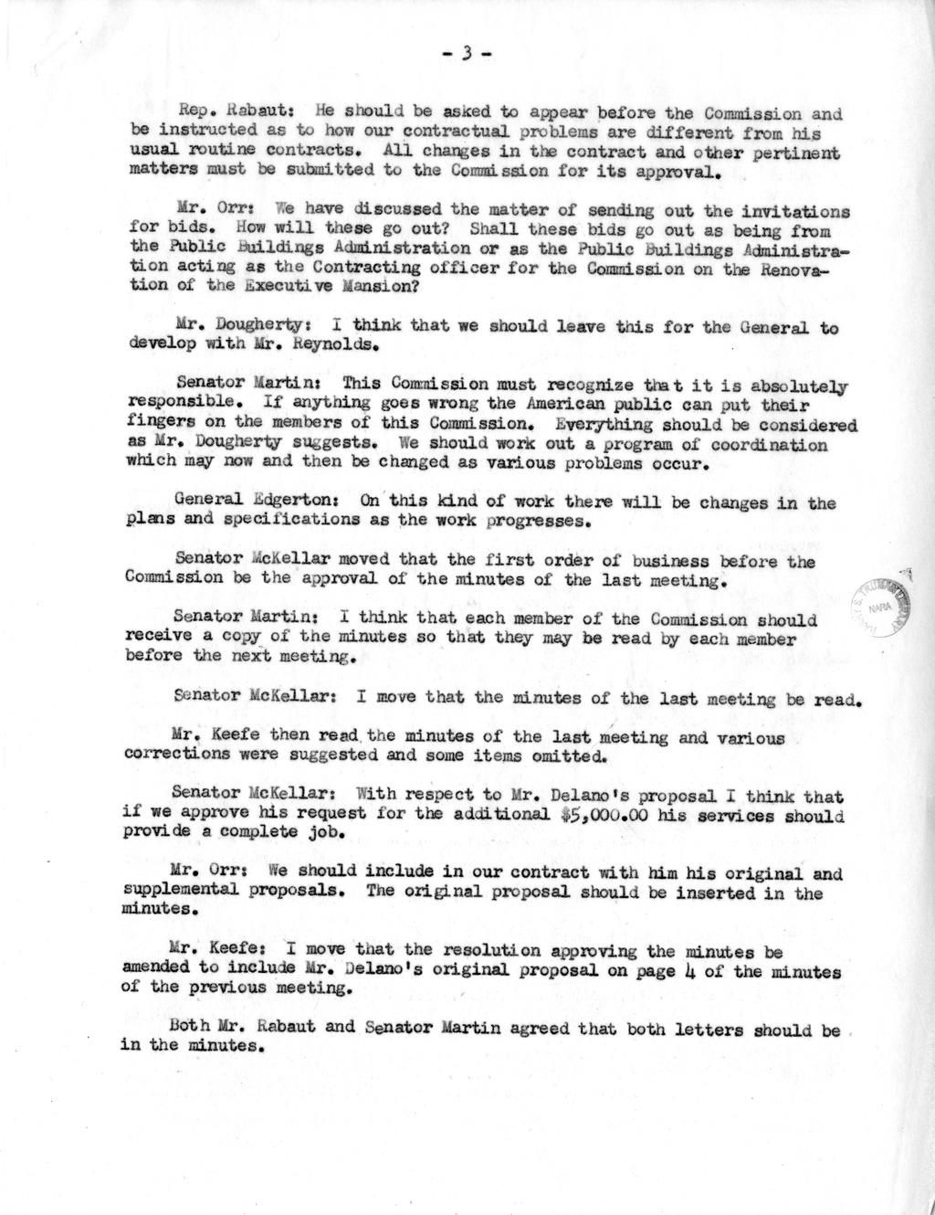 Minutes of the Fifth Meeting of the Commission on Renovation of the Executive Mansion