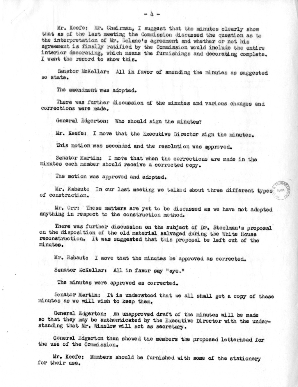 Minutes of the Fifth Meeting of the Commission on Renovation of the Executive Mansion