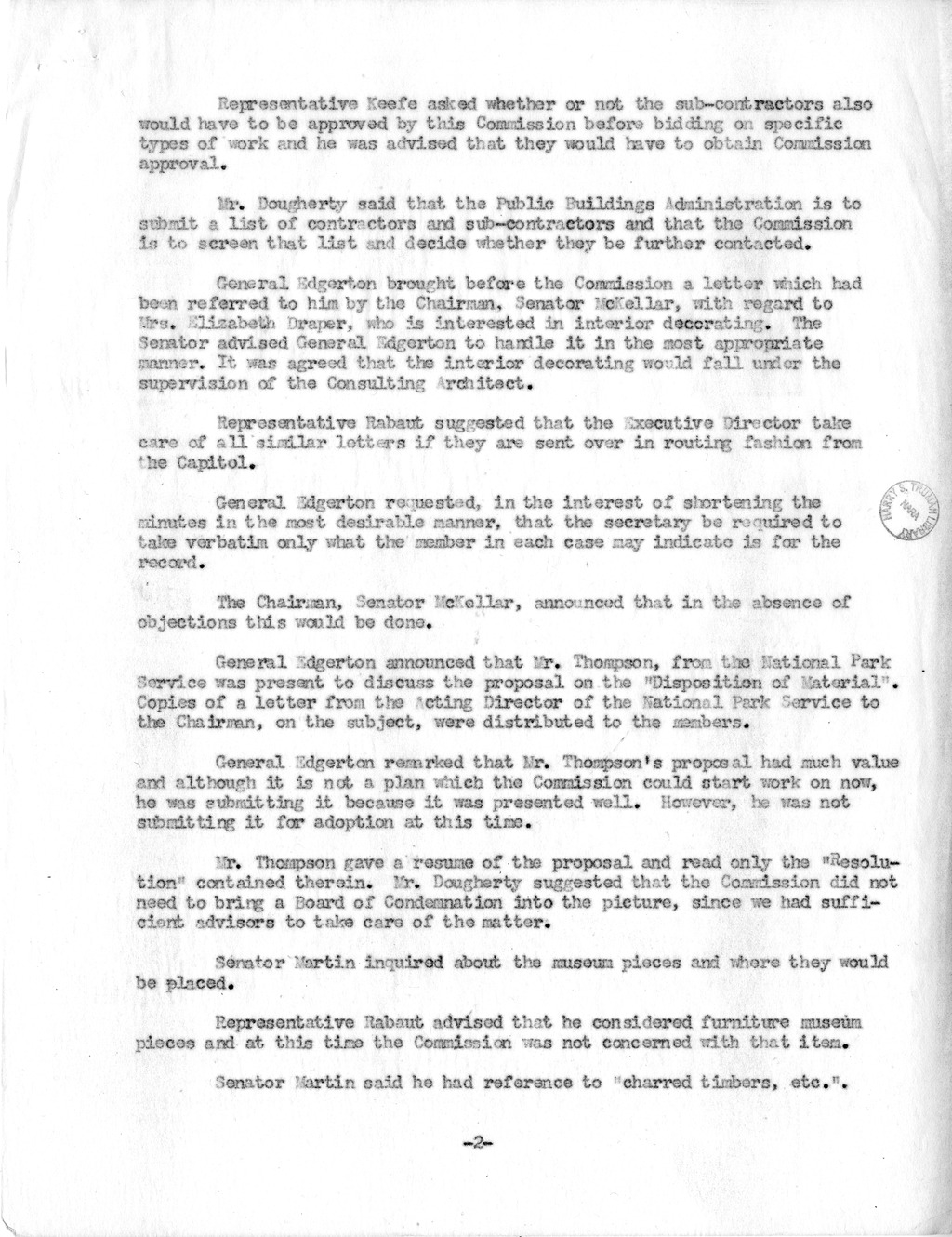 Minutes of the Seventh Meeting of the Commission on Renovation of the Executive Mansion