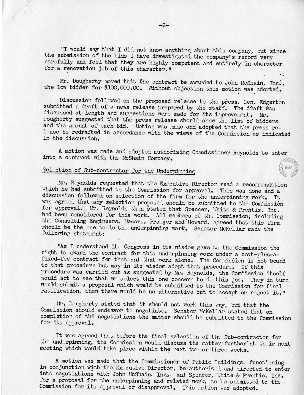 Minutes of the Twelfth Meeting of the Commission on Renovation of the Executive Mansion
