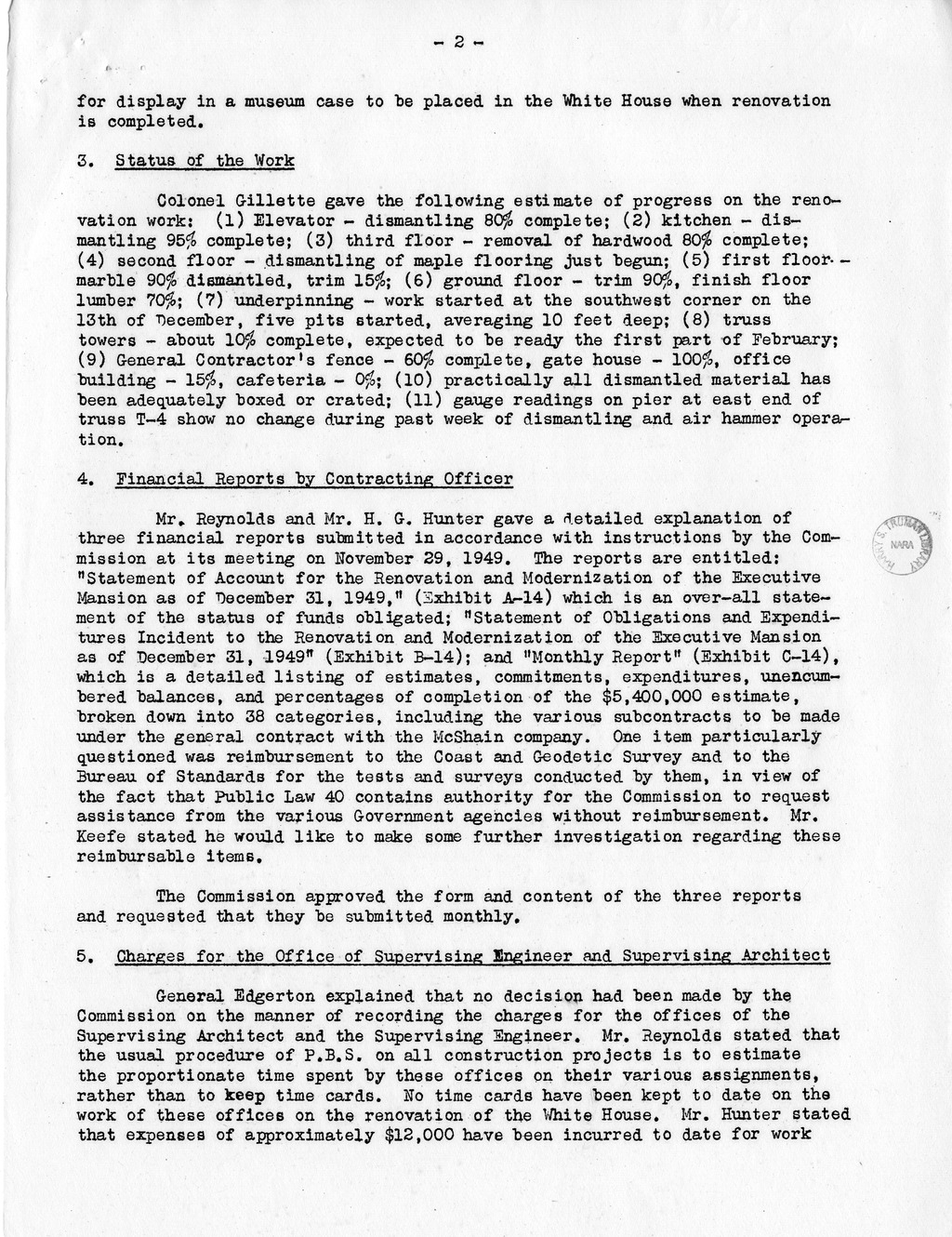 Minutes of the Fourteenth Meeting of the Commission on Renovation of the Executive Mansion