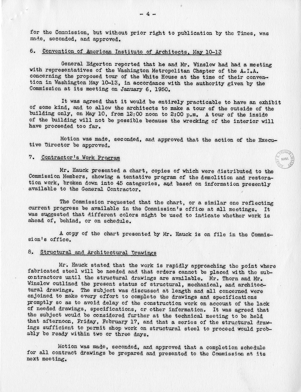Minutes of the Sixteenth Meeting of the Commission on Renovation of the Executive Mansion