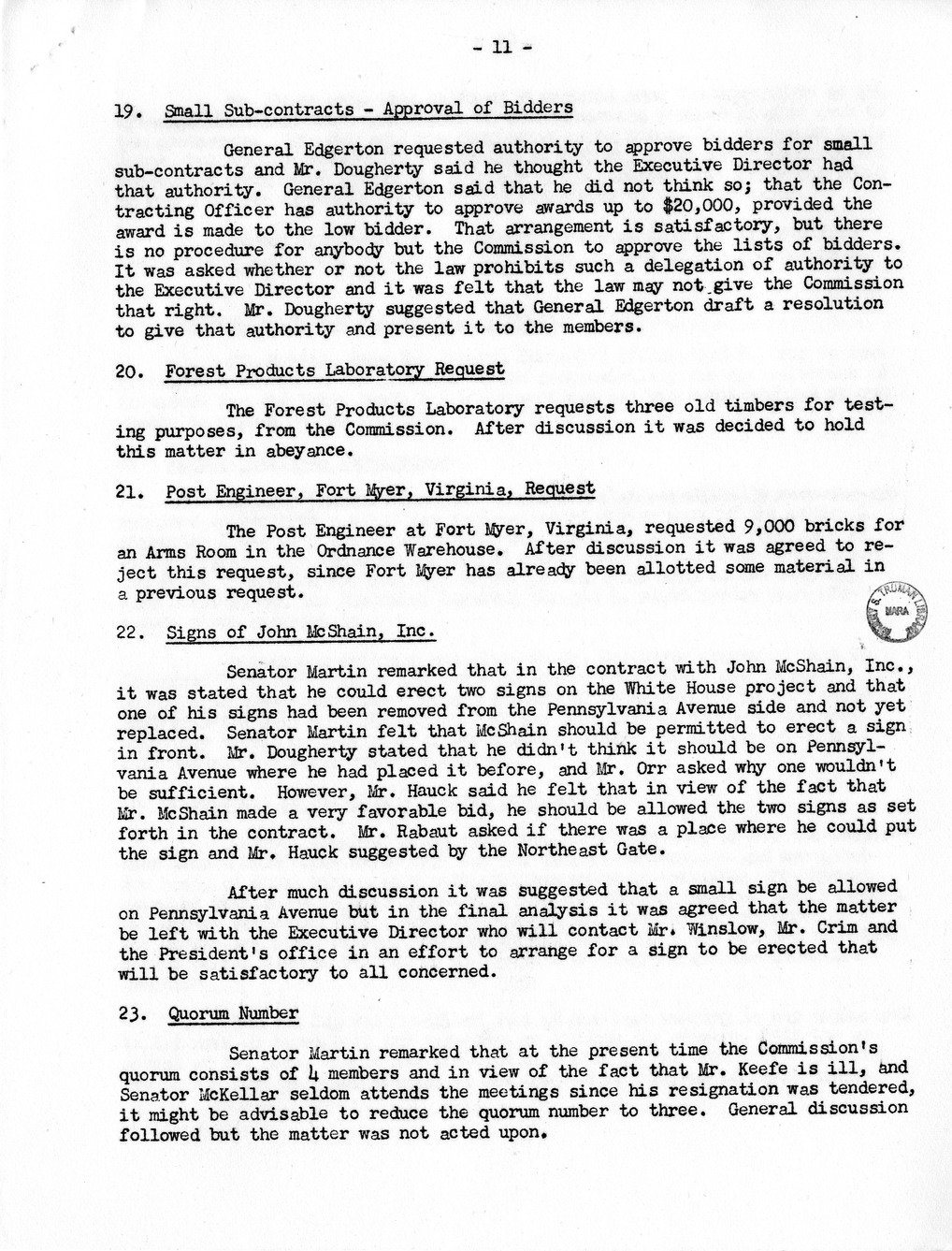 Minutes of the Twenty-Fourth Meeting of the Commission on Renovation of the Executive Mansion