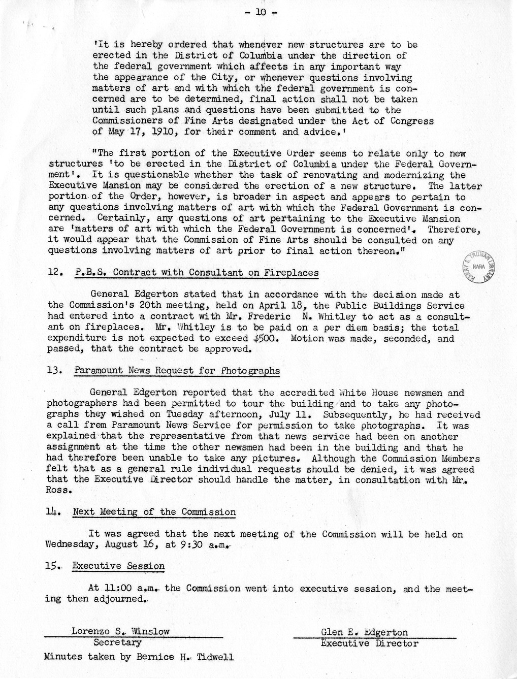 Minutes of the Twenty-Fifth Meeting of the Commission on Renovation of the Executive Mansion