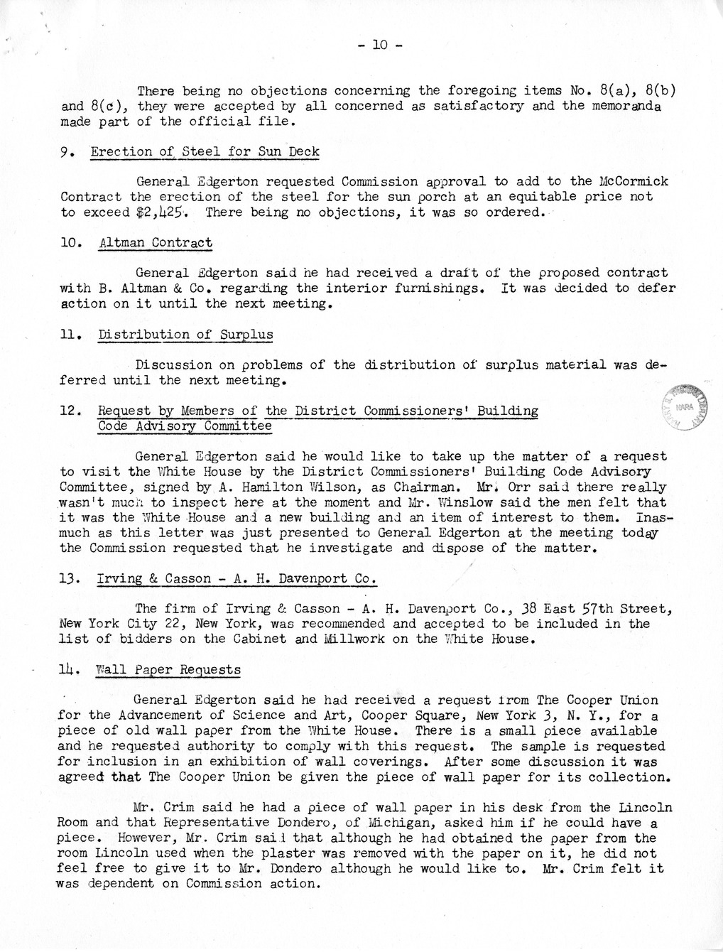 Minutes of the Thirty-First Meeting of the Commission on Renovation of the Executive Mansion