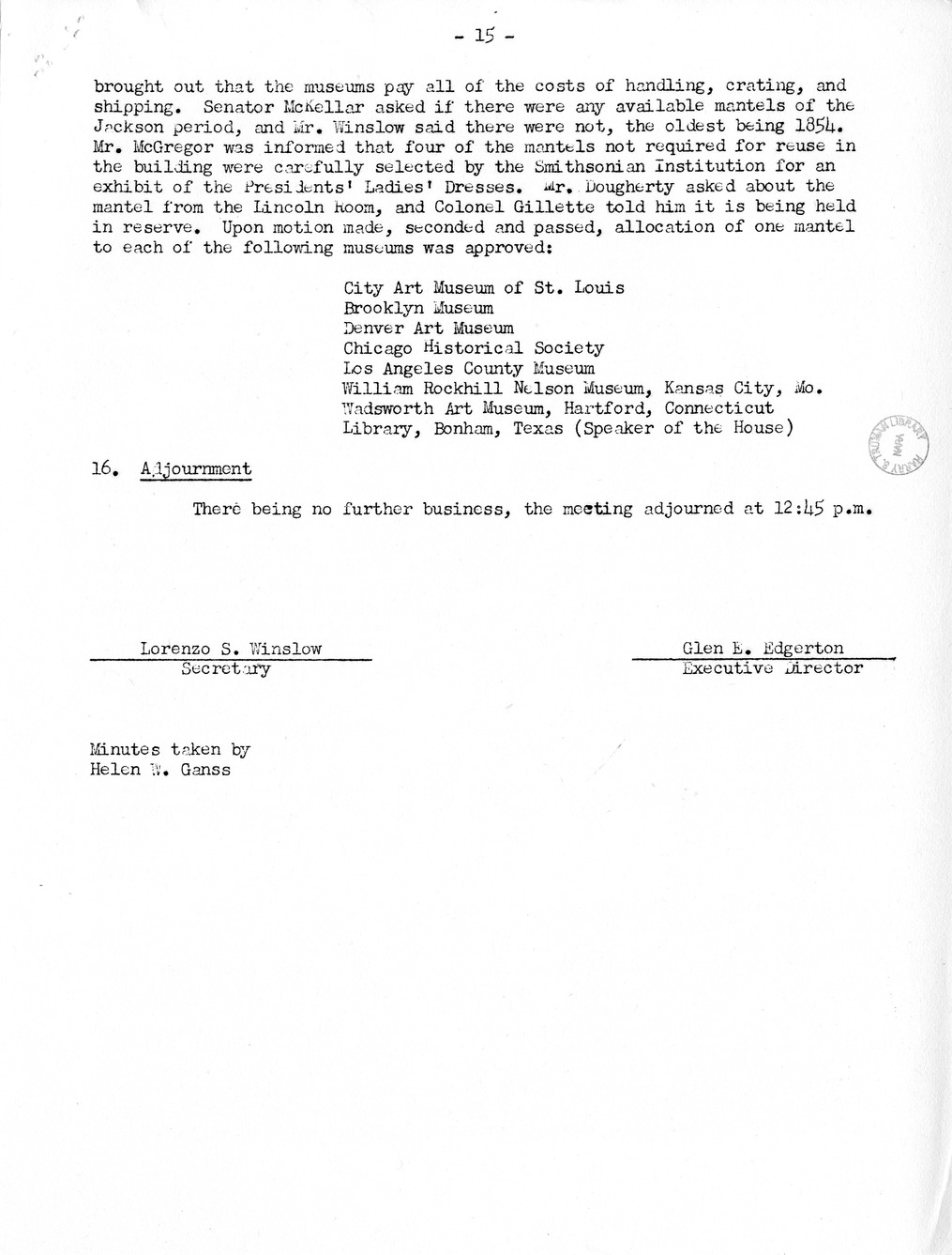 Minutes of the Thirty-Sixth Meeting of the Commission on Renovation of the Executive Mansion