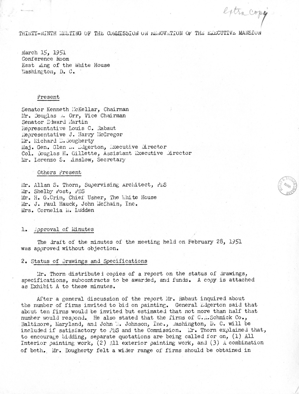 Minutes of the Thirty-Ninth Meeting of the Commission on Renovation of the Executive Mansion