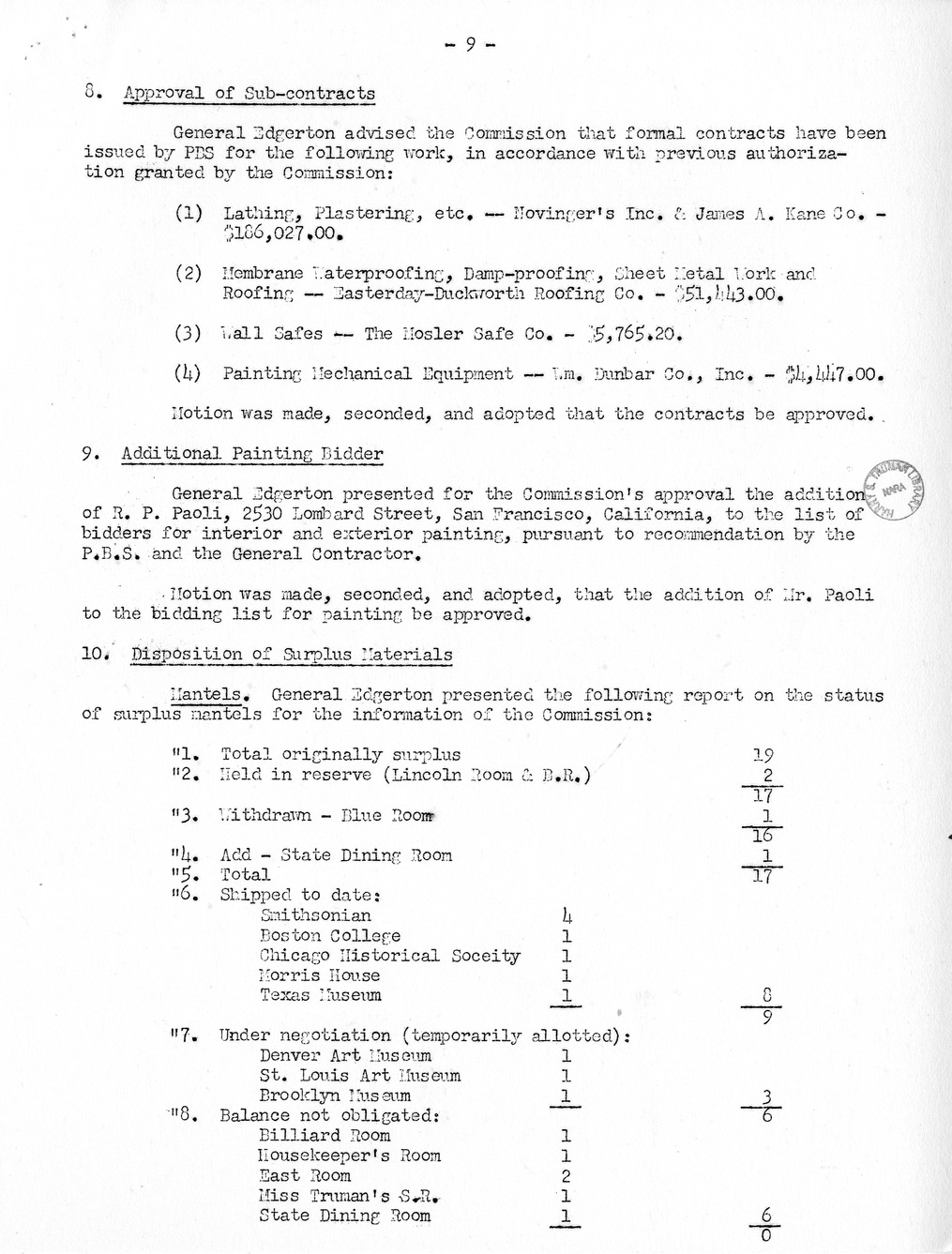 Minutes of the Fortieth Meeting of the Commission on Renovation of the Executive Mansion