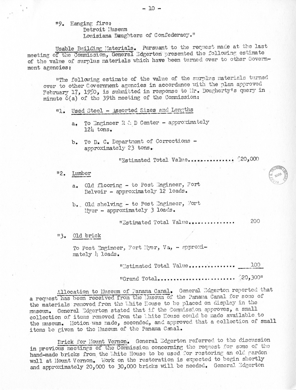 Minutes of the Fortieth Meeting of the Commission on Renovation of the Executive Mansion