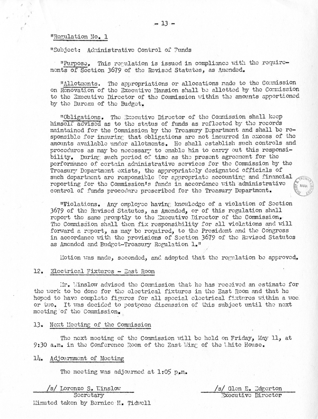 Minutes of the Forty-First Meeting of the Commission on Renovation of the Executive Mansion