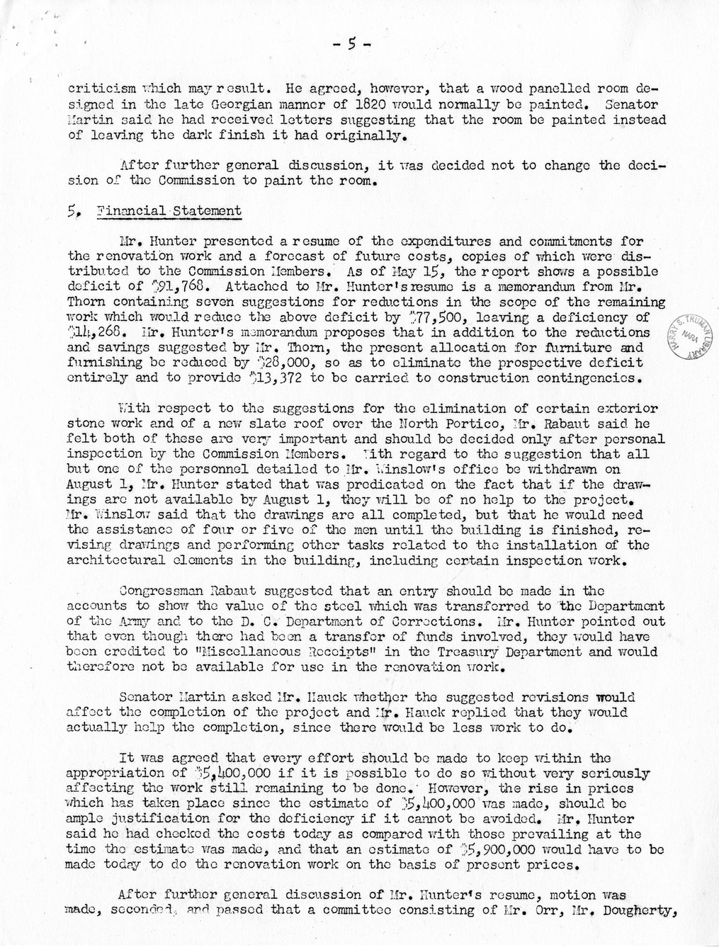 Minutes of the Forty-Third Meeting of the Commission on Renovation of the Executive Mansion