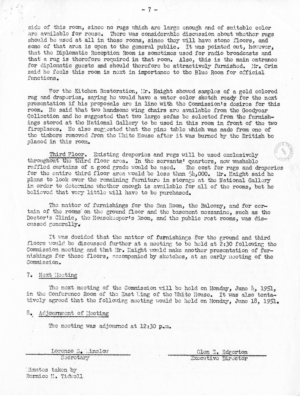 Minutes of the Forty-Third Meeting of the Commission on Renovation of the Executive Mansion