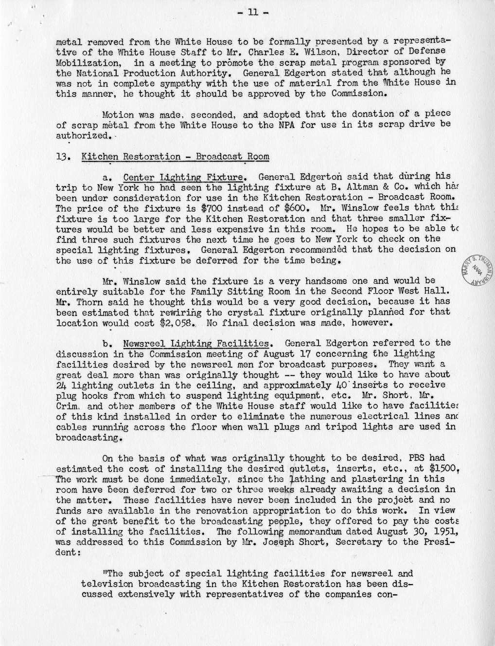 Minutes of the Fiftieth Meeting of the Commission on Renovation of the Executive Mansion