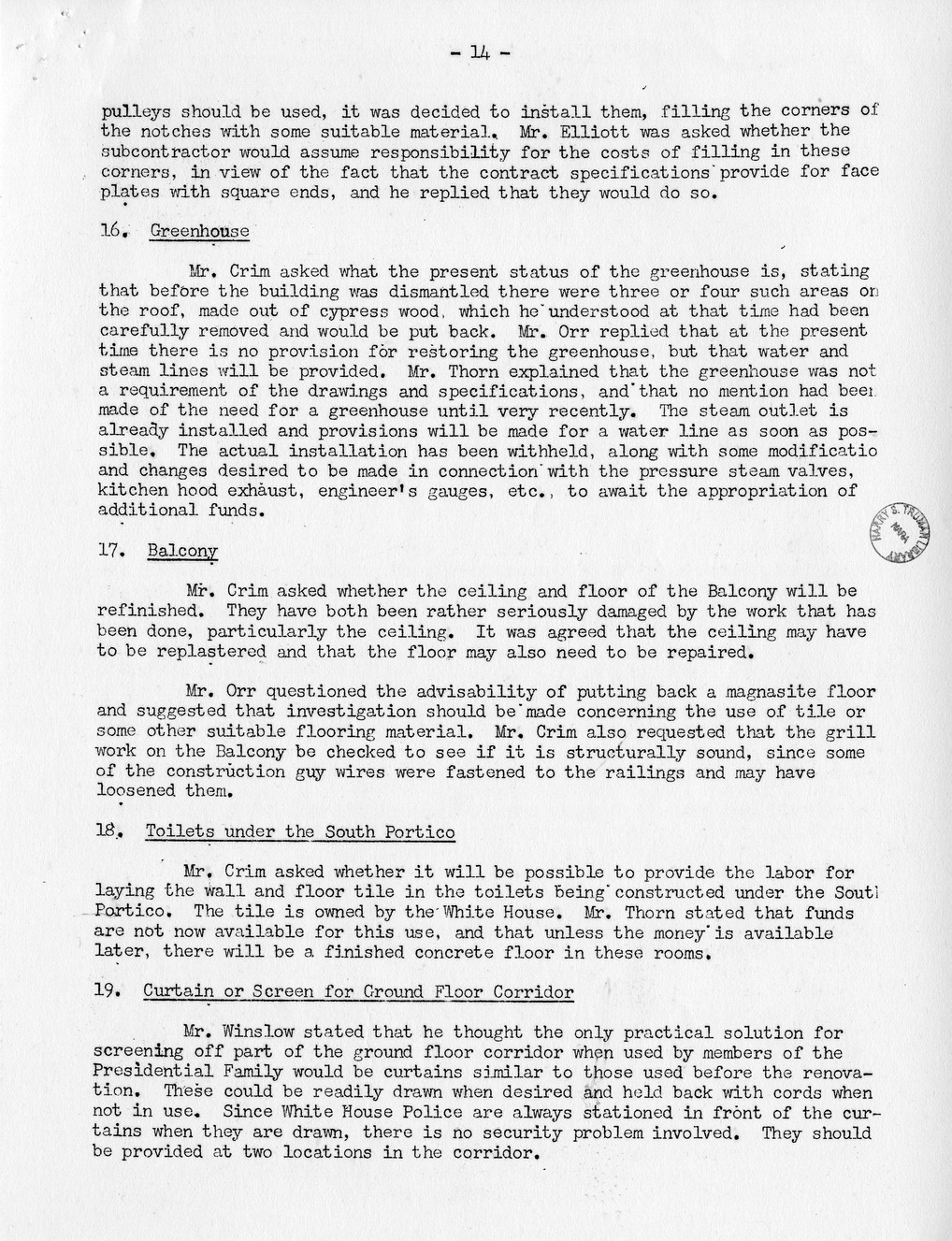 Minutes of the Fiftieth Meeting of the Commission on Renovation of the Executive Mansion
