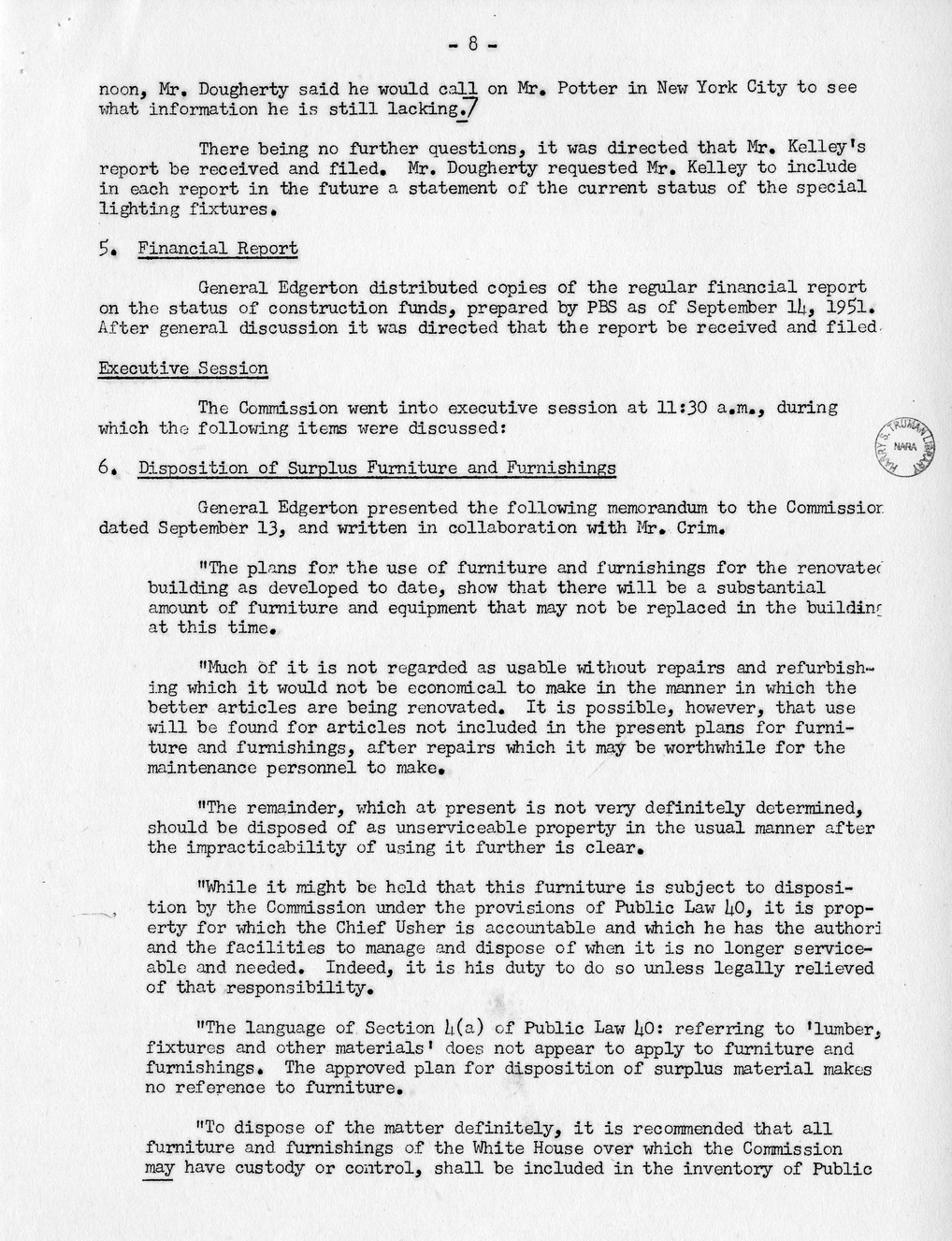 Minutes of the Fifty-First Meeting of the Commission on Renovation of the Executive Mansion
