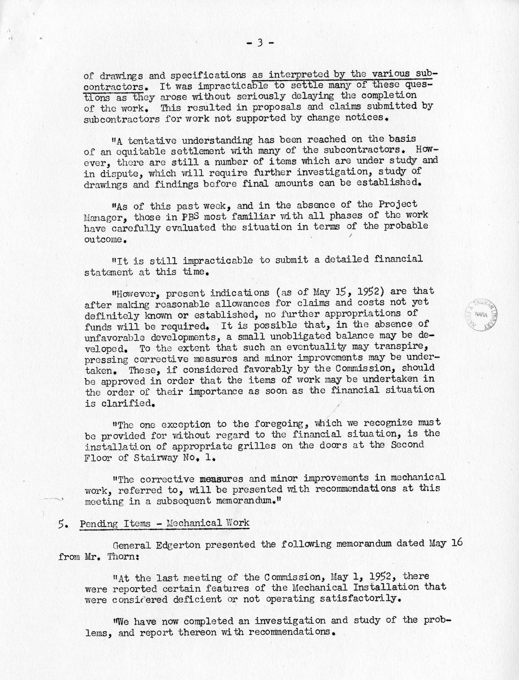 Minutes of the Sixty-Ninth Meeting of the Commission On Renovation of the Executive Mansion [Misdated 1951]