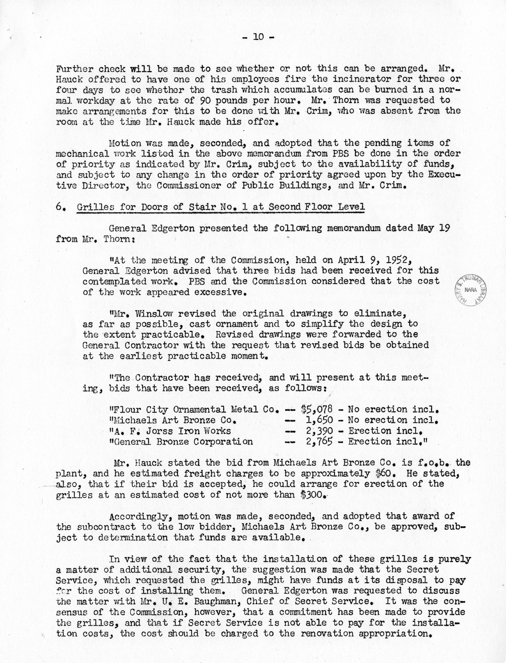 Minutes of the Sixty-Ninth Meeting of the Commission On Renovation of the Executive Mansion [Misdated 1951]