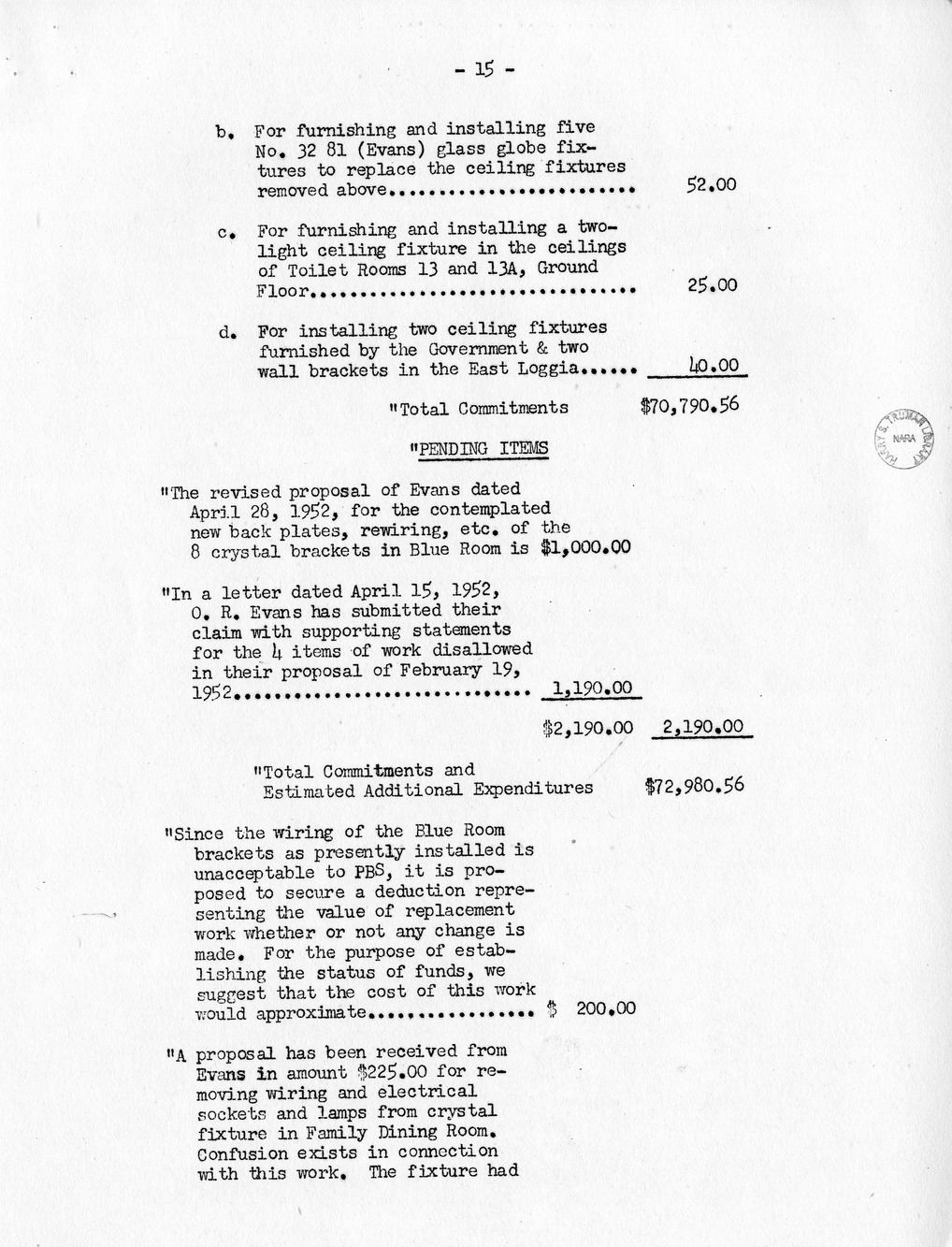 Minutes of the Sixty-Ninth Meeting of the Commission On Renovation of the Executive Mansion [Misdated 1951]