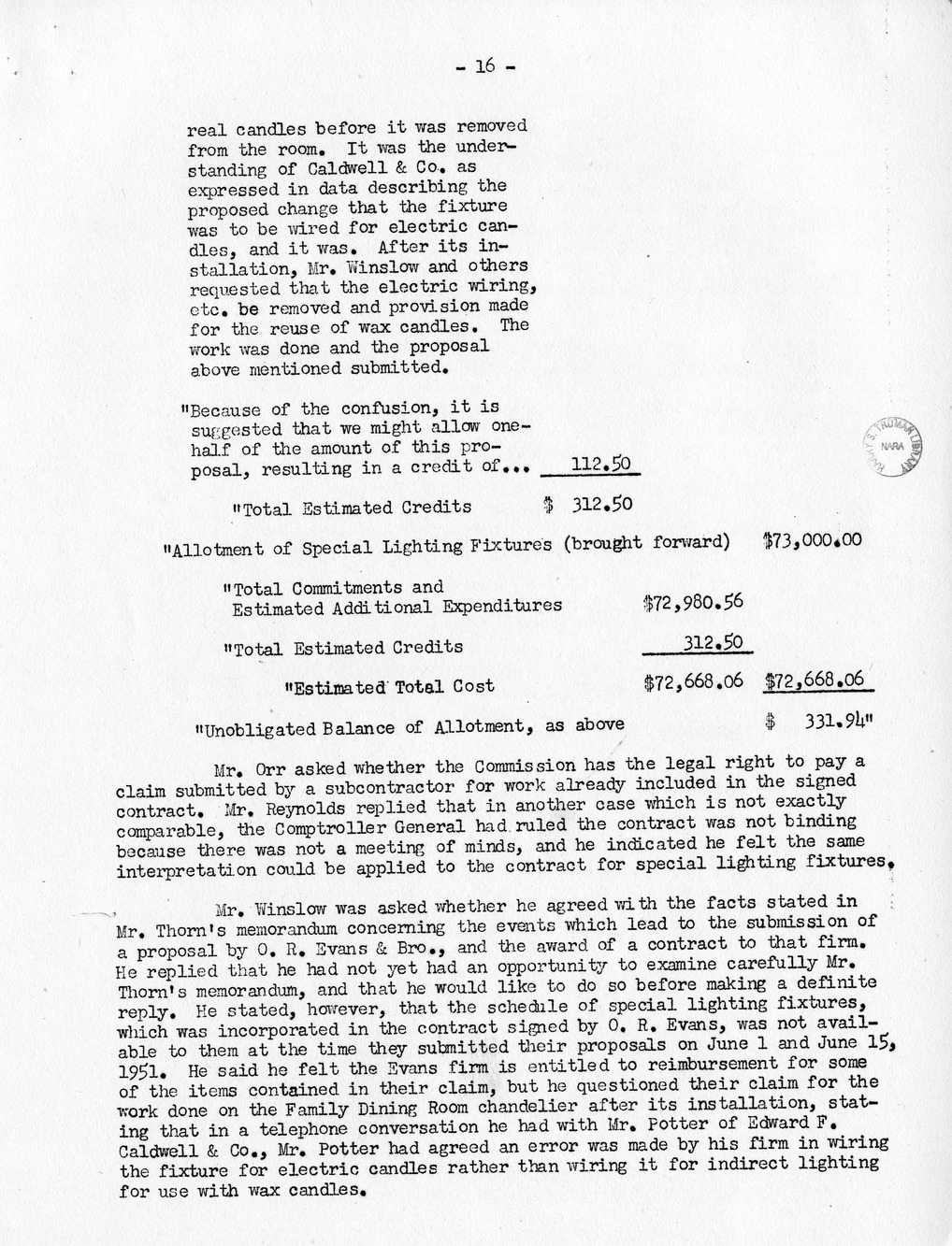 Minutes of the Sixty-Ninth Meeting of the Commission On Renovation of the Executive Mansion [Misdated 1951]