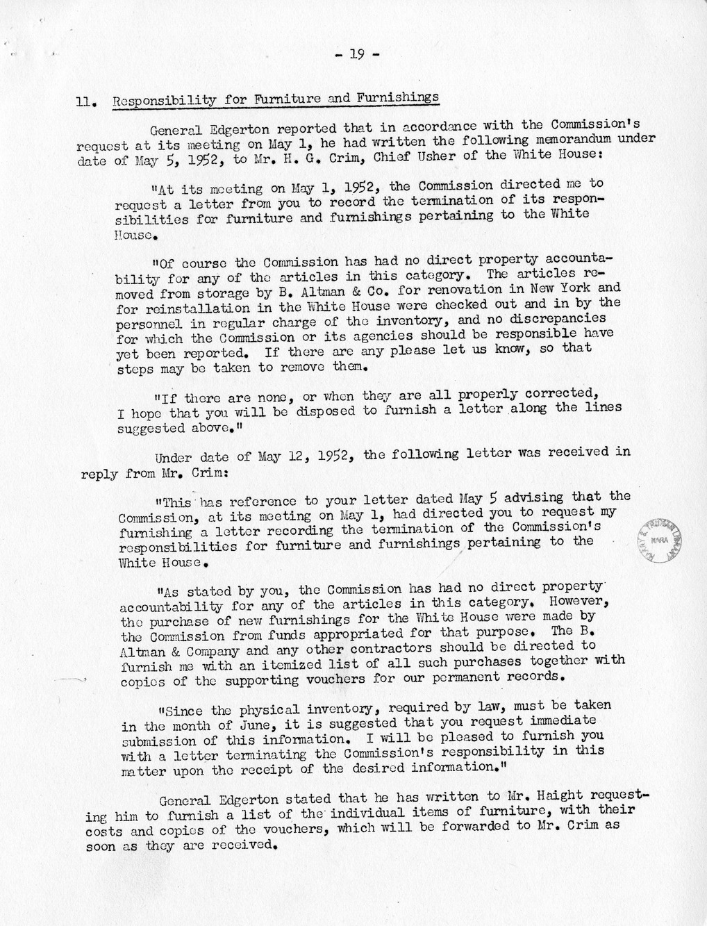 Minutes of the Sixty-Ninth Meeting of the Commission On Renovation of the Executive Mansion [Misdated 1951]