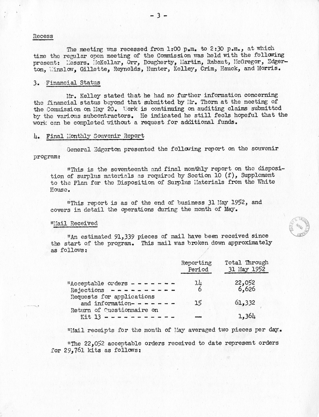 Minutes of the Seventieth Meeting of the Commission On Renovation of the Executive Mansion