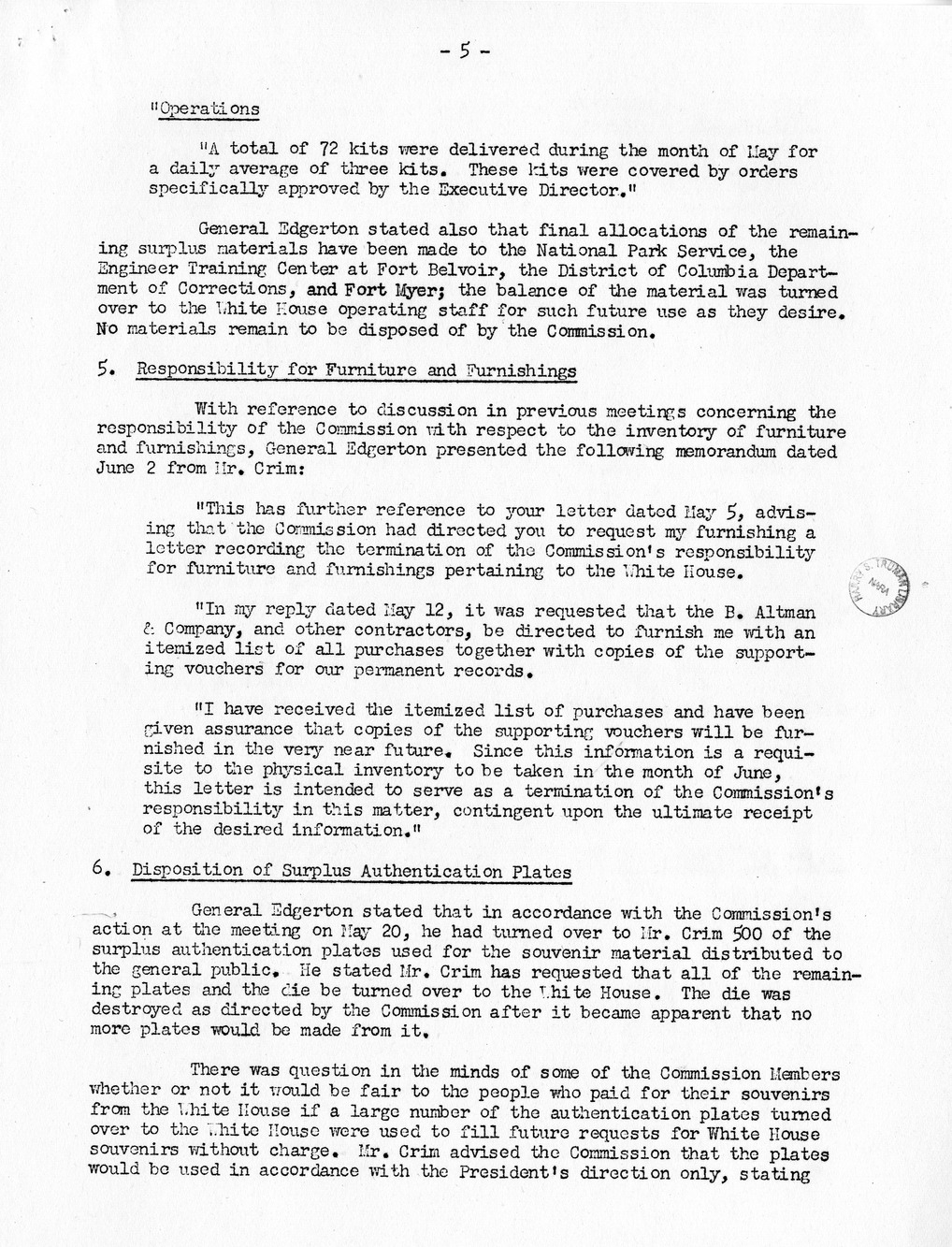 Minutes of the Seventieth Meeting of the Commission On Renovation of the Executive Mansion