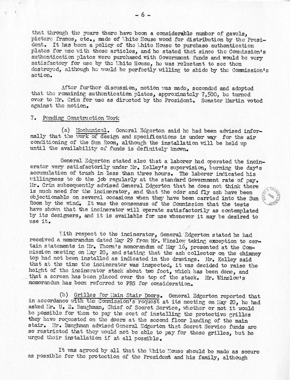 Minutes of the Seventieth Meeting of the Commission On Renovation of the Executive Mansion