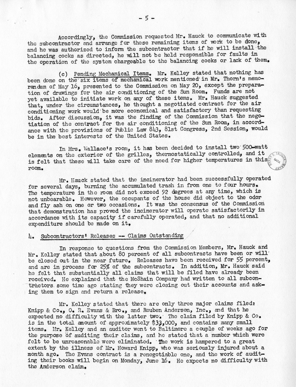 Minutes of the Seventy-First Meeting of the Commission On Renovation of the Executive Mansion