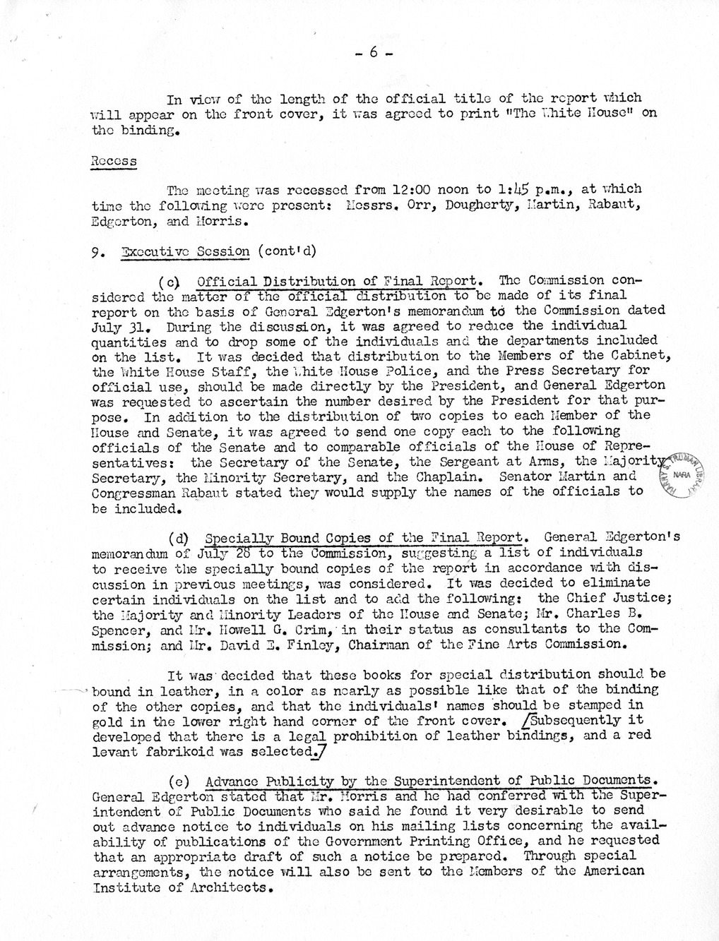 Minutes of the Seventy-Third Meeting of the Commission On Renovation of the Executive Mansion