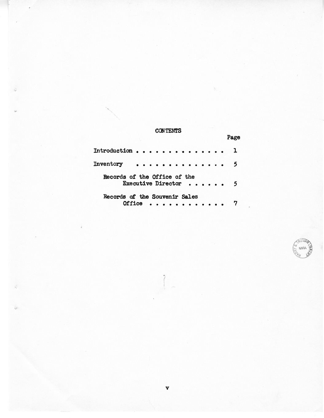 Preliminary Inventory Number 117, Records of the Commission on the Renovation of the Executive Mansion