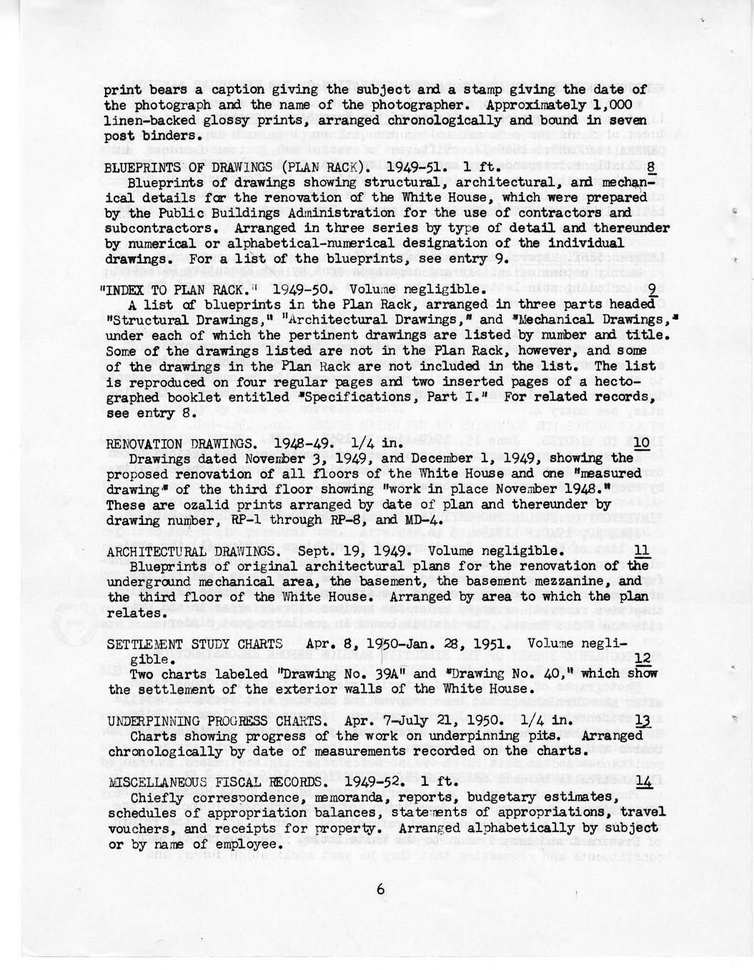 Preliminary Inventory Number 117, Records of the Commission on the Renovation of the Executive Mansion