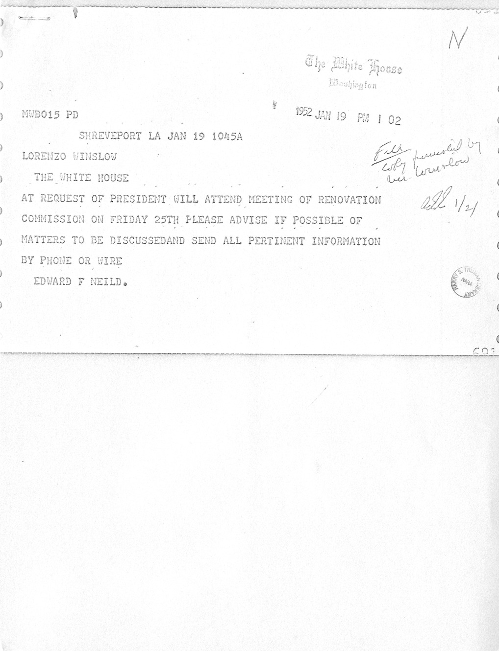 Correspondence Between Major General Glen E. Edgerton and Mr. Edward F. Neild