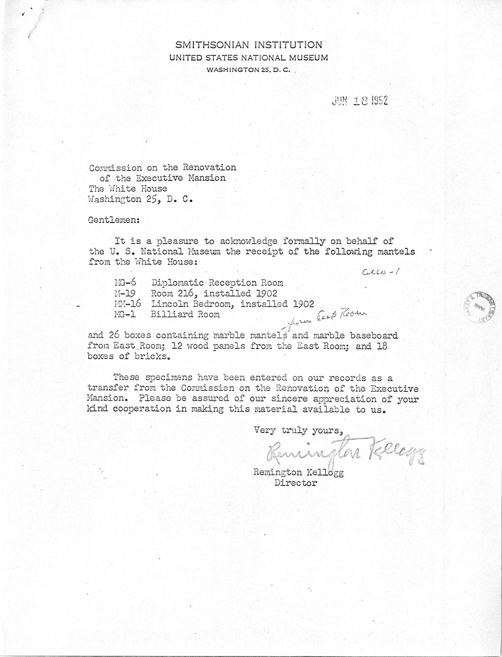 Correspondence Between Major General Glen E. Edgerton and Mr. Remington Kellogg