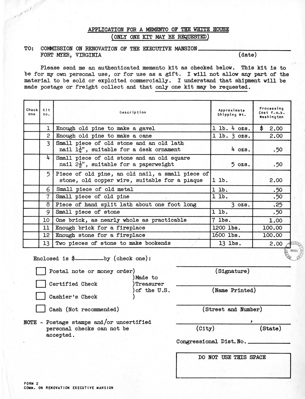 Final Report of the Commission on Renovation of the Executive Mansion from Douglas Orr to Speaker of the House Sam Rayburn, with Attachment