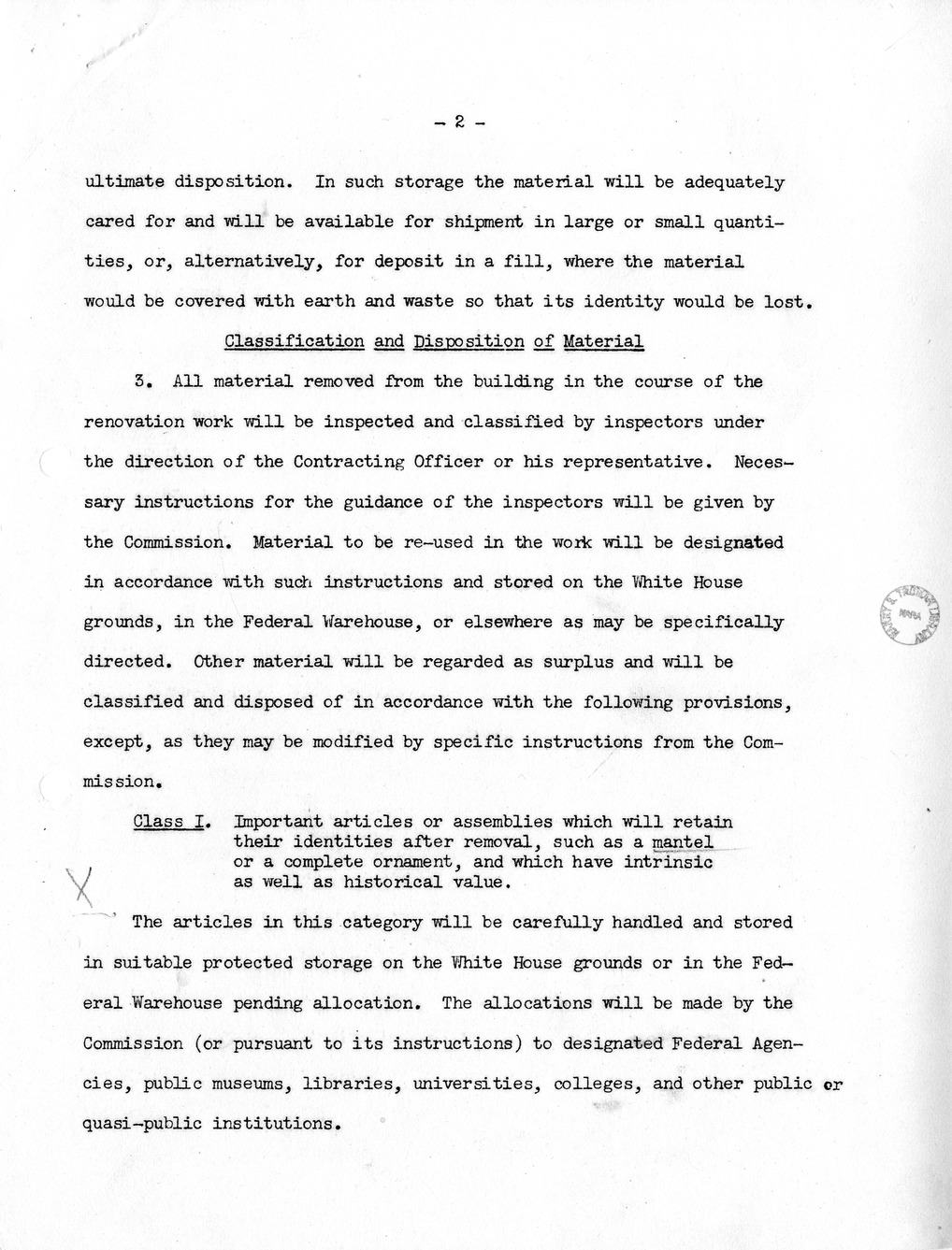 Memorandum from Douglas Orr, Plan for the Disposition of Surplus Material from the White House