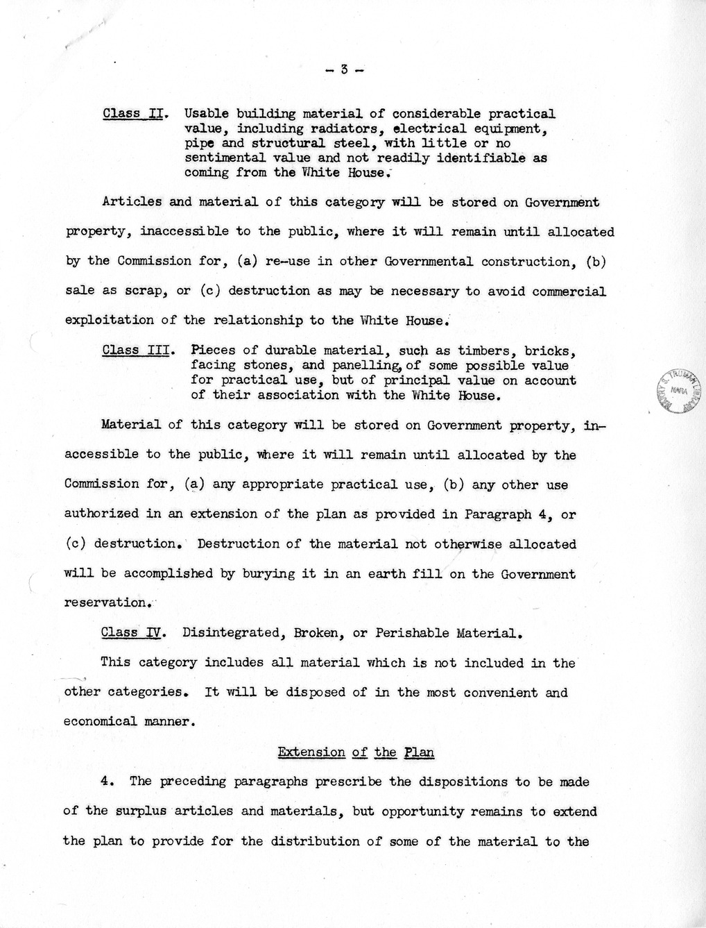 Memorandum from Douglas Orr, Plan for the Disposition of Surplus Material from the White House