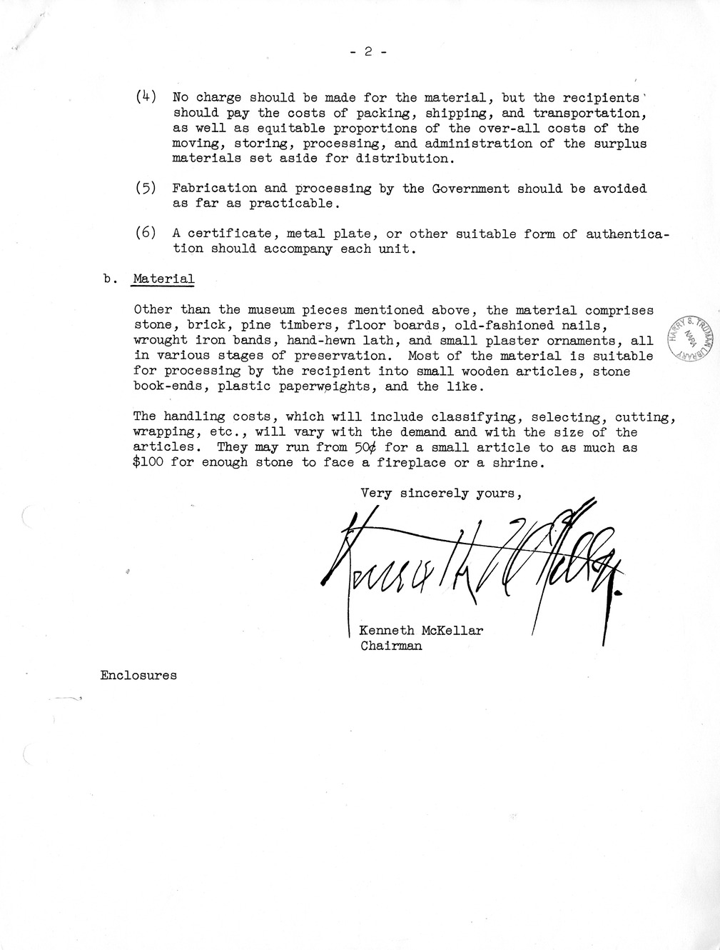 Memorandum from Senator Kenneth McKellar to Members of Congress, with Attachment