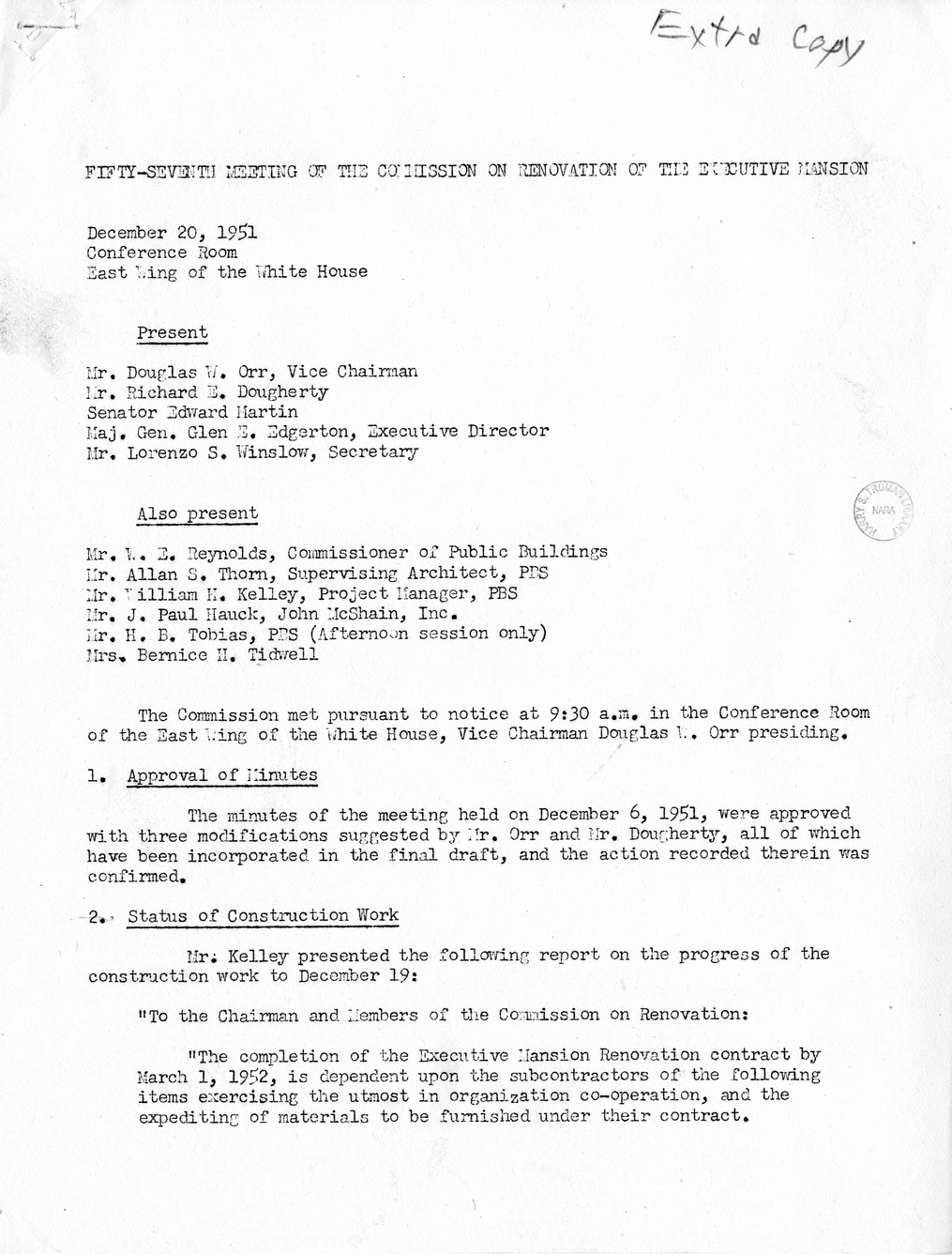 Minutes of the Fifty-Seventh Meeting of the Commission on Renovation of the Executive Mansion