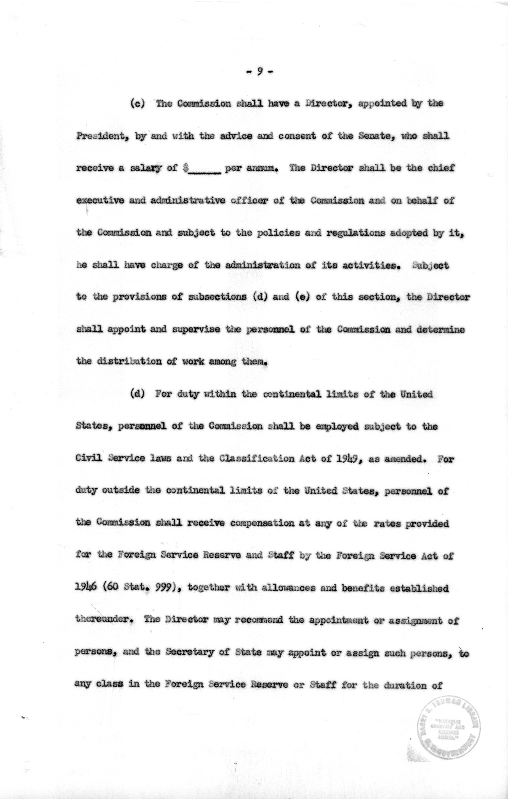 Draft of the Special Migration Act of 1952 from the Bureau of the Budget