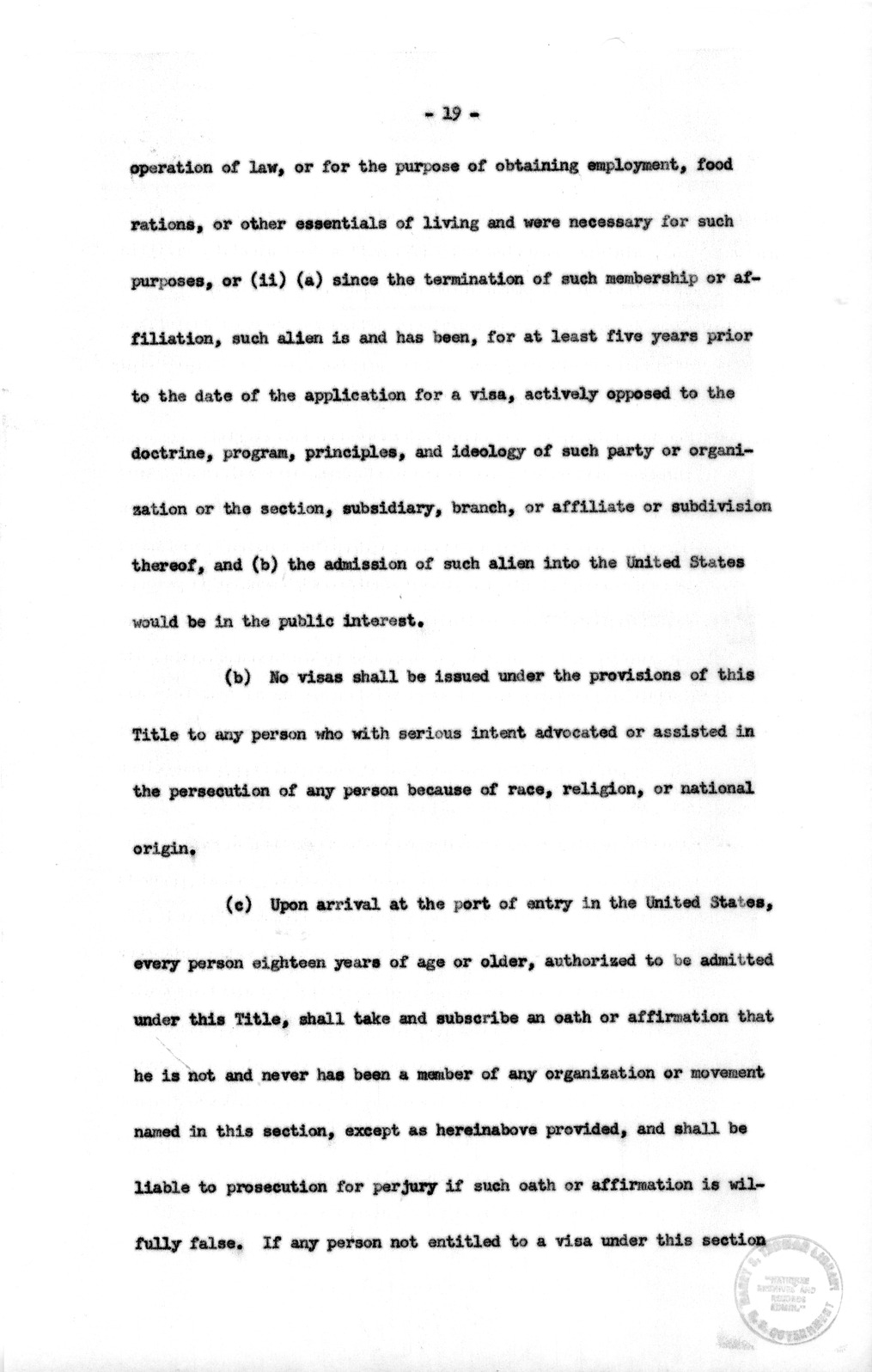 Draft of the Special Migration Act of 1952 from the Bureau of the Budget