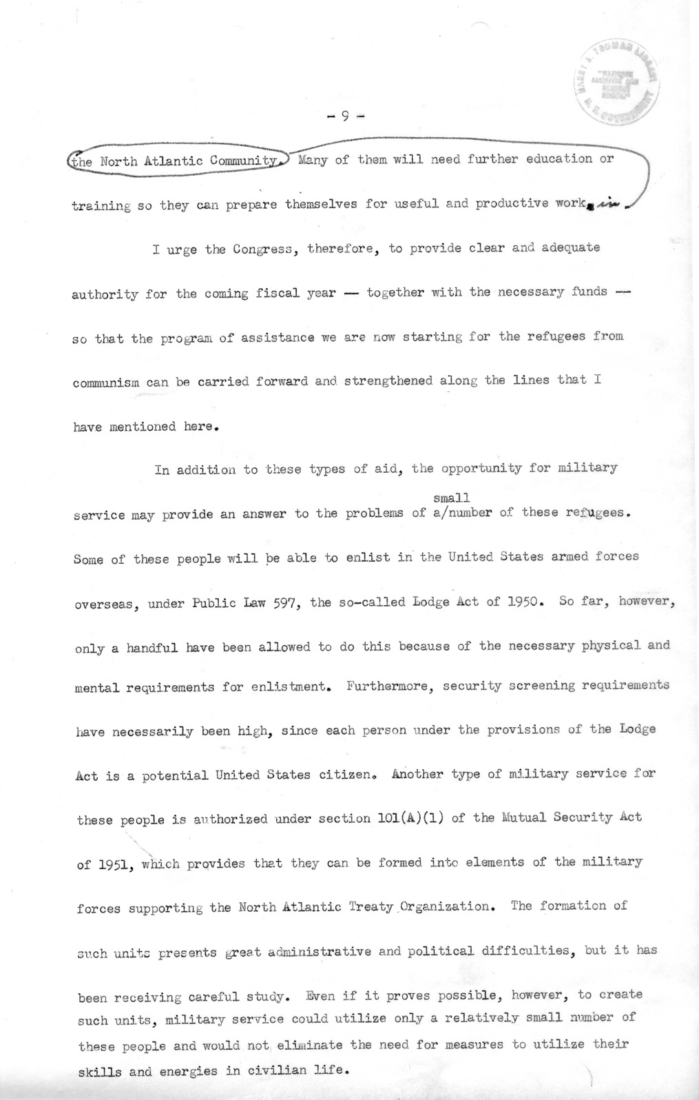 Memorandum from Richard Neustadt to Rufus Miles, with Attached Message Draft