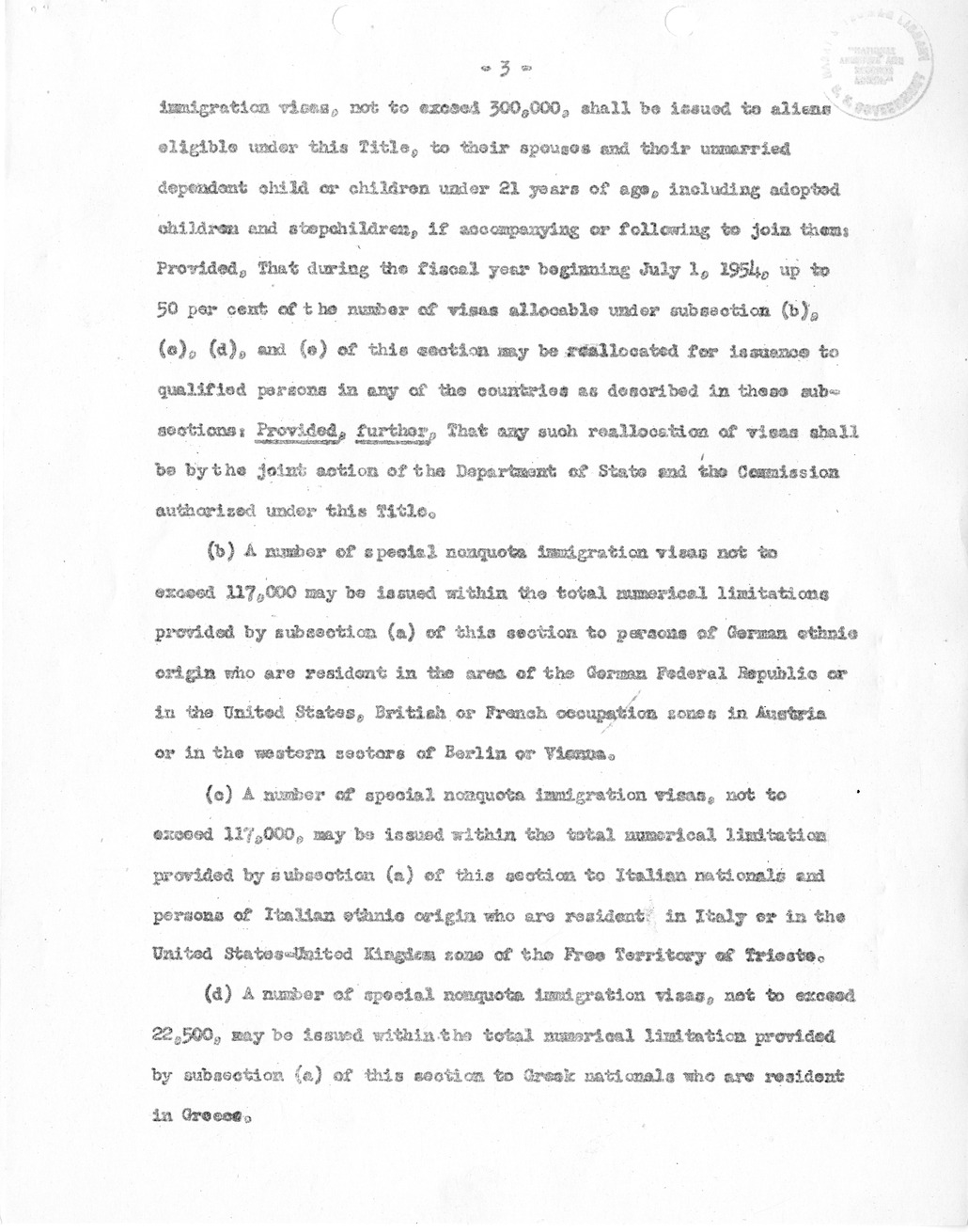 Draft of Legislation, The Special Migration Act of 1952