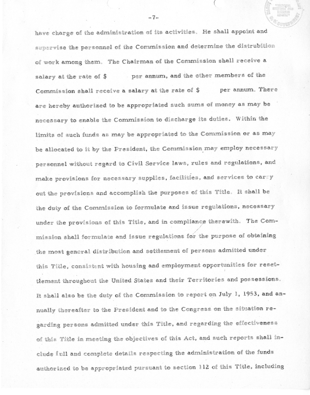 Draft of Legislation, The Special Migration Act of 1952