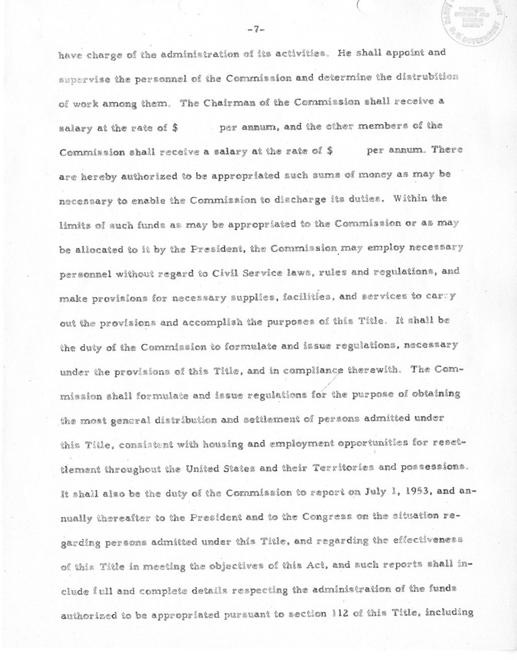 Draft of Legislation, The Special Migration Act of 1952