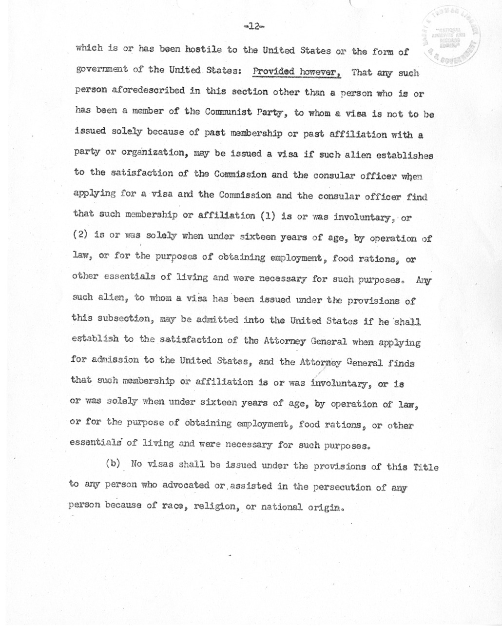 Draft of Legislation, The Special Migration Act of 1952