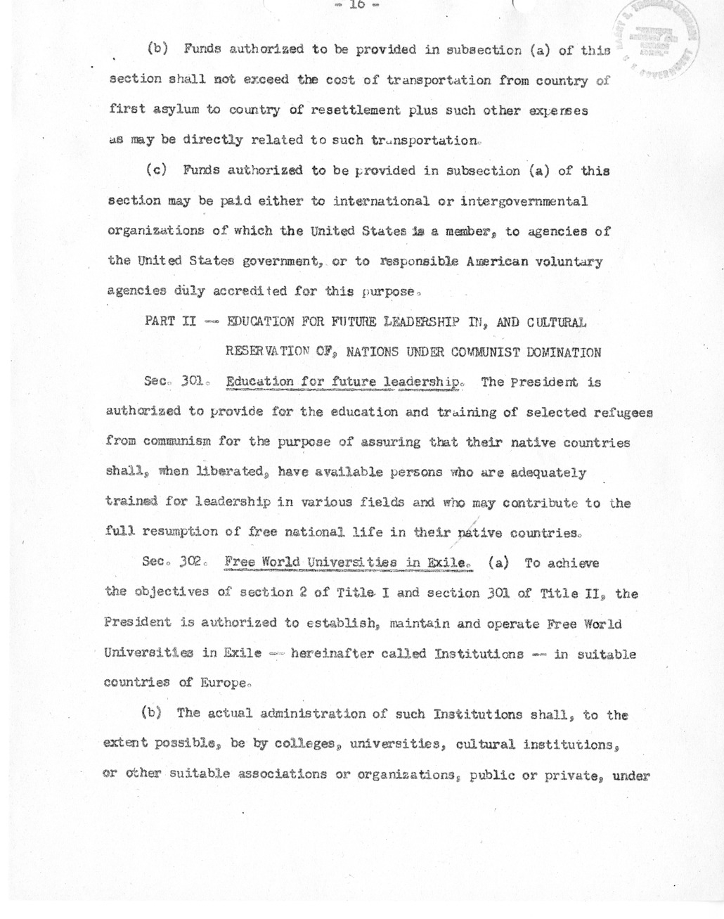 Draft of Legislation, The Special Migration Act of 1952